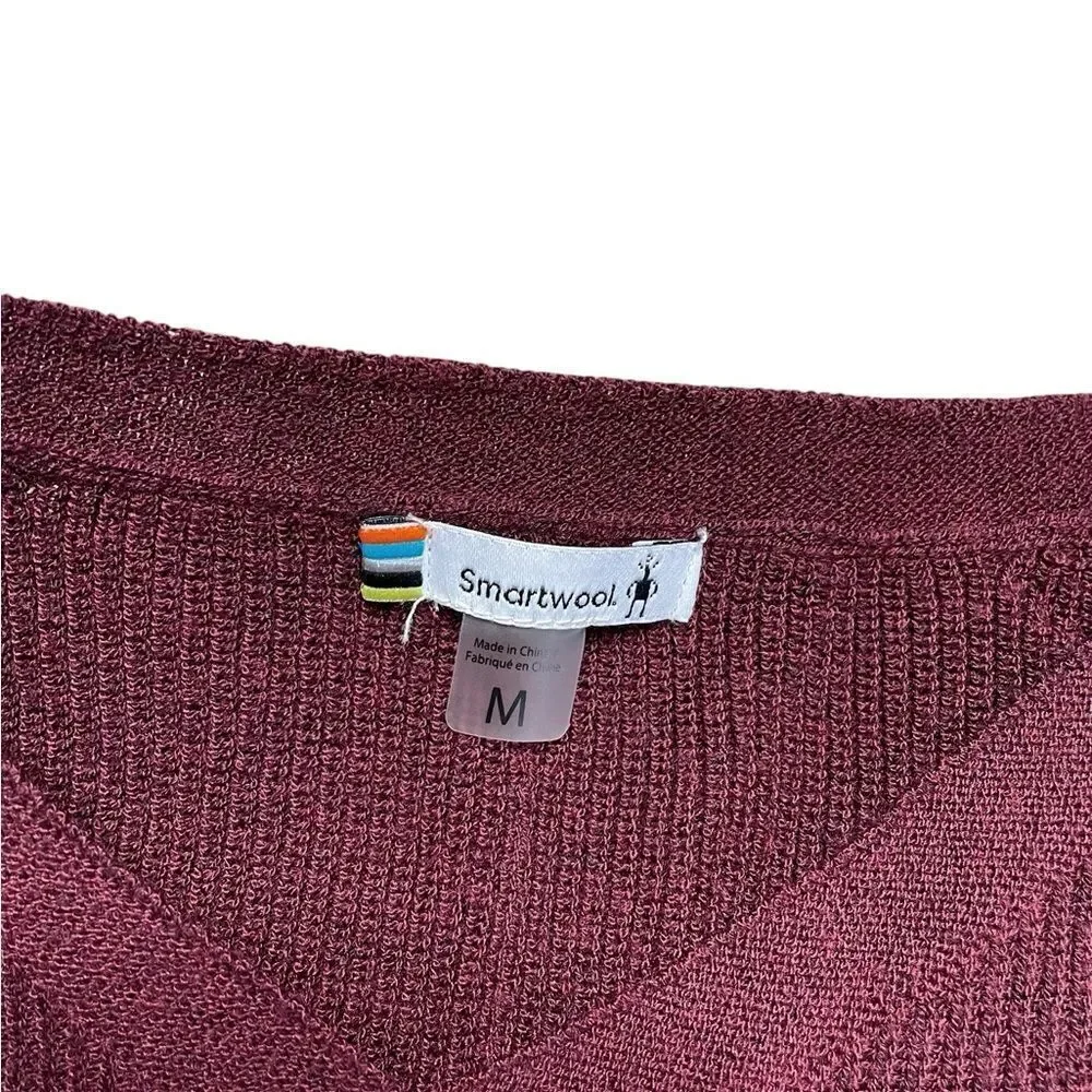 SMARTWOOL Shadow Pine Cable V-Neck Sweater Maroon Size Medium